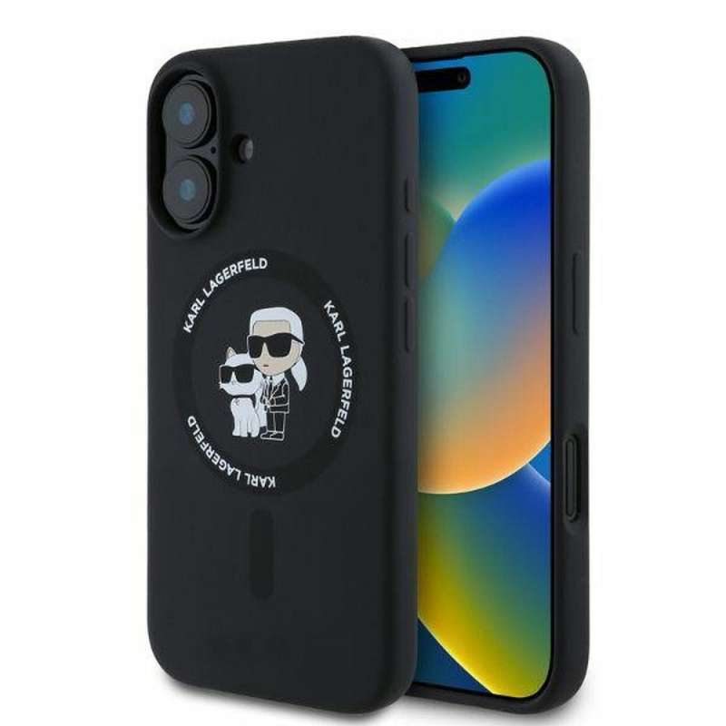 SPOTT-GR Karl Lagerfeld - Θήκη για Apple iPhone 16 με Υποστήριξη MagSafe (Silicone KC Body Ring) σε Μαύρο Χρώμα