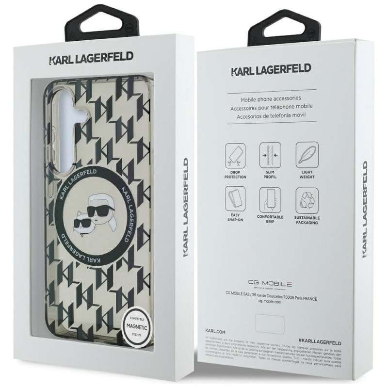 SPOTT-GR Karl Lagerfeld - Θήκη για Samsung Galaxy S25 με Υποστήριξη MagSafe (IML Metal Monogram KC Heads) - Μαύρη