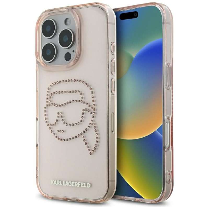 SPOTT-GR Karl Lagerfeld - Θήκη για Apple iPhone 16 Pro (IML Rhinestones S K Head) - Ροζ