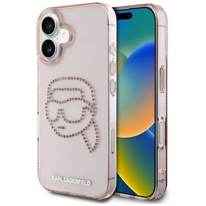 SPOTT-GR Karl Lagerfeld - Θήκη για Apple iPhone 16 (IML Rhinestones S K Head) - Ροζ
