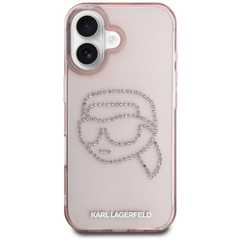 SPOTT-GR Karl Lagerfeld - Θήκη για Apple iPhone 16 (IML Rhinestones S K Head) - Ροζ