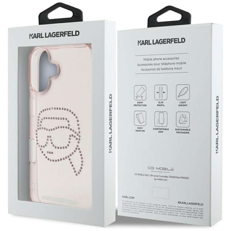 SPOTT-GR Karl Lagerfeld - Θήκη για Apple iPhone 16 (IML Rhinestones S K Head) - Ροζ