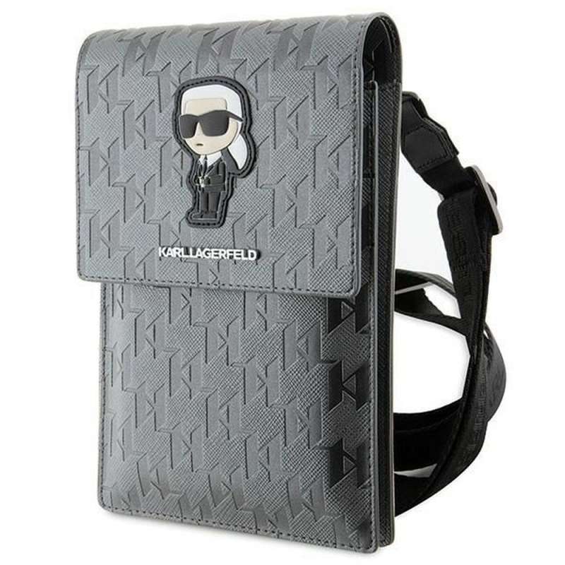 SPOTT-GR Karl Lagerfeld Saffiano Mono Ikonik - Τσαντάκι Μεταφοράς για Κινητά - Ασημί