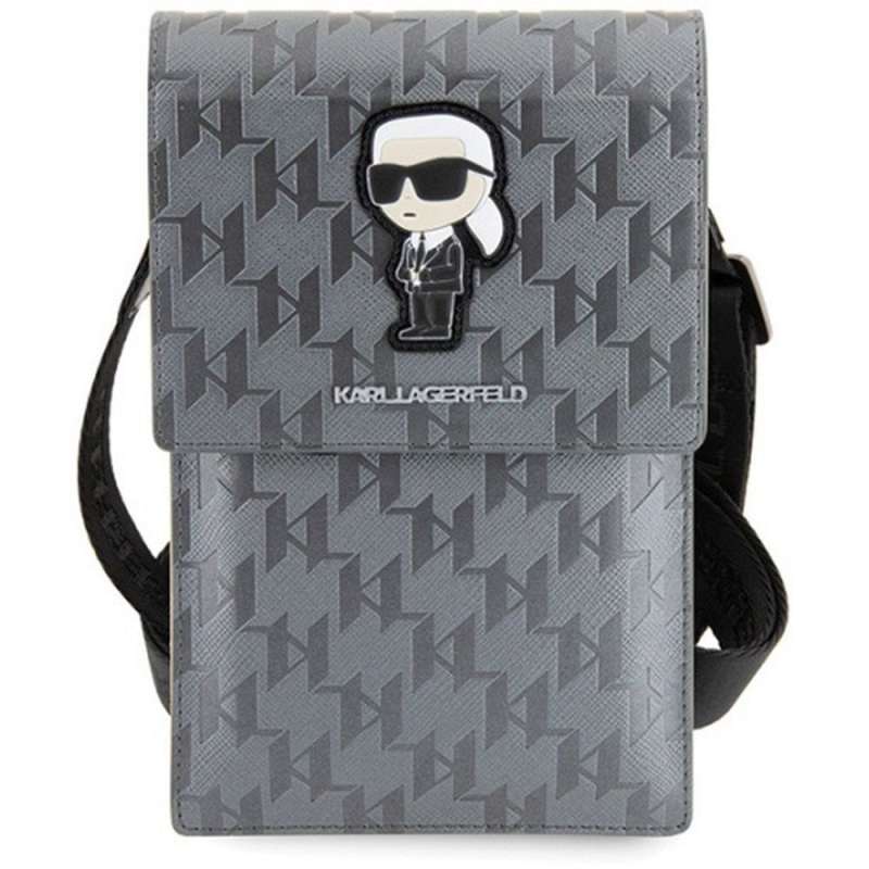 SPOTT-GR Karl Lagerfeld Saffiano Mono Ikonik - Τσαντάκι Μεταφοράς για Κινητά - Ασημί