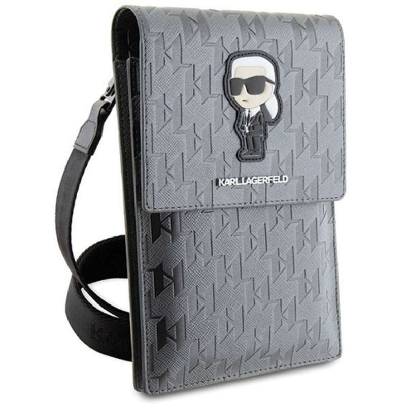 SPOTT-GR Karl Lagerfeld Saffiano Mono Ikonik - Τσαντάκι Μεταφοράς για Κινητά - Ασημί