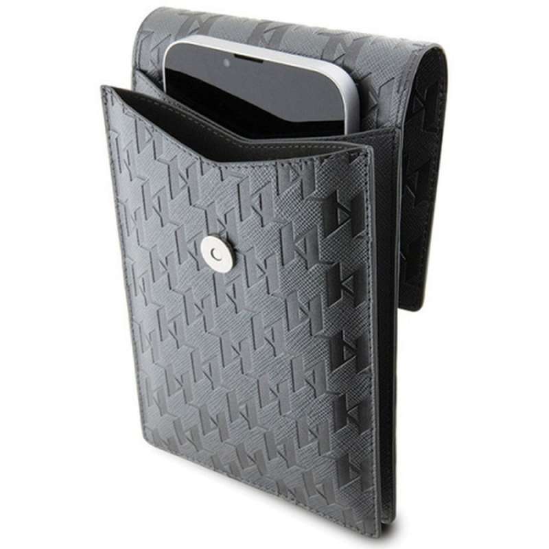 SPOTT-GR Karl Lagerfeld Saffiano Mono Ikonik - Τσαντάκι Μεταφοράς για Κινητά - Ασημί
