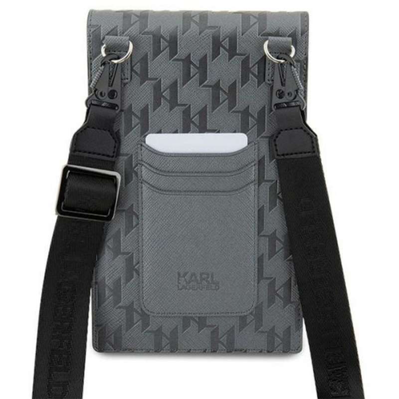 SPOTT-GR Karl Lagerfeld Saffiano Mono Ikonik - Τσαντάκι Μεταφοράς για Κινητά - Ασημί