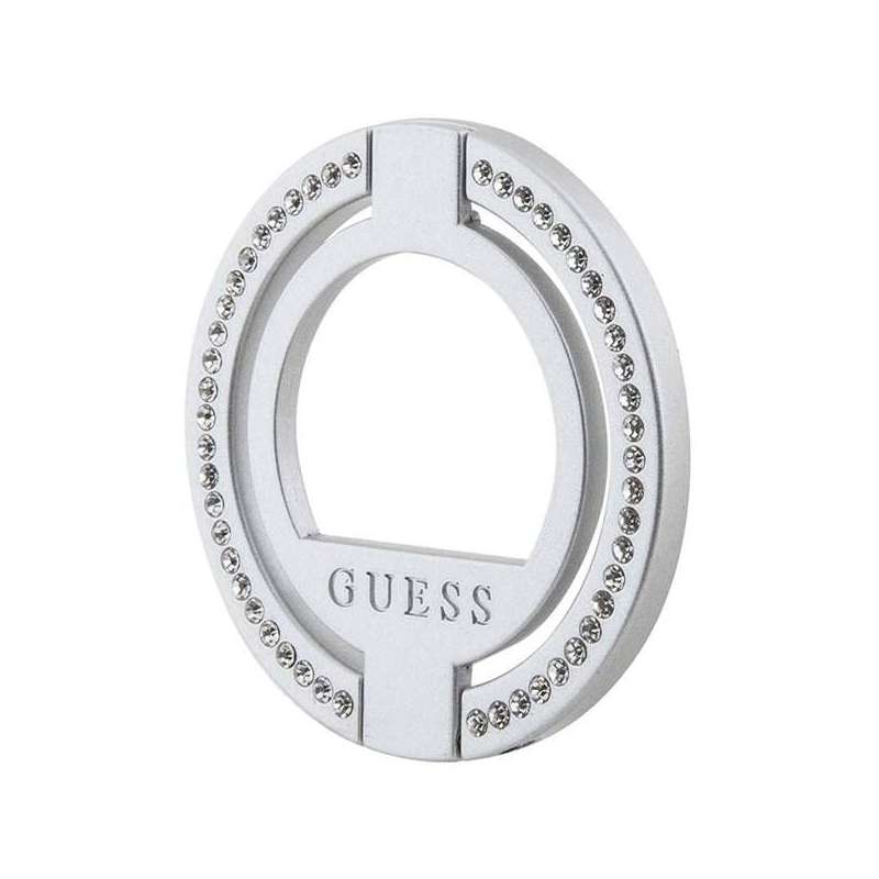 SPOTT-GR GUESS 4G Ring Stand - Δαχτυλίδι Κρατήματος Κινητού σε Χρώμα Ασημί με Στρασάκια (Rhinestones)
