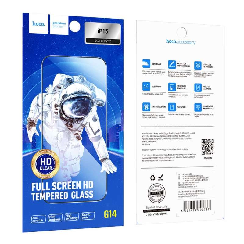 SPOTT-GR Hoco Tempered Glass 5D Guardian Shield - Τζαμάκια Οθόνης (Σετ 10 σε 1) για Apple iPhone 15 / 16 με Μαύρο Περίγραμμα