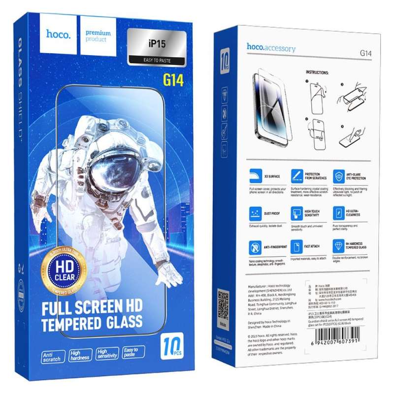 SPOTT-GR Hoco Tempered Glass 5D Guardian Shield - Τζαμάκια Οθόνης (Σετ 10 σε 1) για Apple iPhone 15 / 16 με Μαύρο Περίγραμμα
