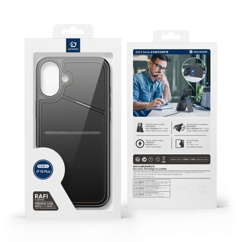 SPOTT-GR Dux Ducis Rafi II - Δερμάτινη Θήκη με Υποστήριξη MagSafe για Apple iPhone 16 Plus - Μαύρη