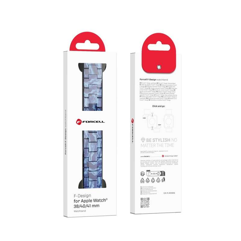 SPOTT-GR Forcell F-Design FA04 - Λουράκι με Σχέδιο Μαρμάρου για Apple Watch 38 / 40 / 41 mm - Μπλε