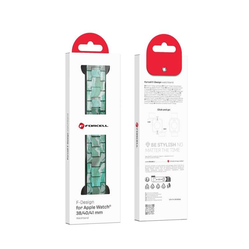 SPOTT-GR Forcell F-Design FA04 - Λουράκι με Σχέδιο Μαρμάρου για Apple Watch 38 / 40 / 41 mm - Πράσινο