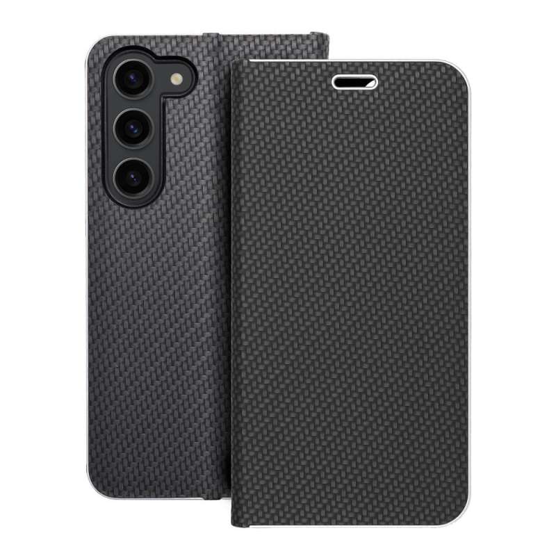 SPOTT-GR Luna Book Carbon Case - Θήκη Πορτοφόλι για Samsung Galaxy S23 - Μαύρη