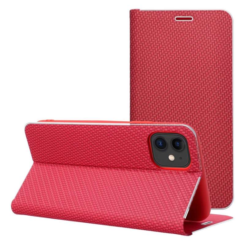 SPOTT-GR Luna Book Carbon Case - Θήκη Πορτοφόλι για Apple iPhone 11 - Κόκκινη