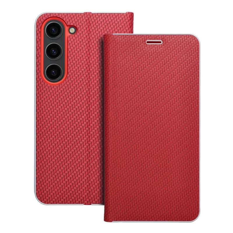 SPOTT-GR Luna Book Carbon Case - Θήκη Πορτοφόλι για Samsung Galaxy S23 - Κόκκινη