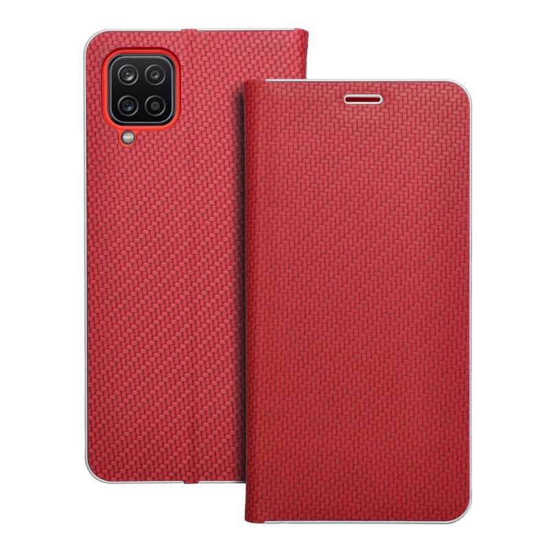 SPOTT-GR Luna Book Carbon Case - Θήκη Πορτοφόλι για Samsung Galaxy A12 / M12 / F12 - Κόκκινη