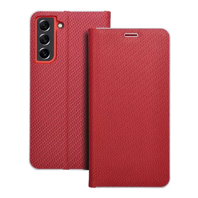 SPOTT-GR Luna Book Carbon Case - Θήκη Πορτοφόλι για Samsung Galaxy S21 FE - Κόκκινη