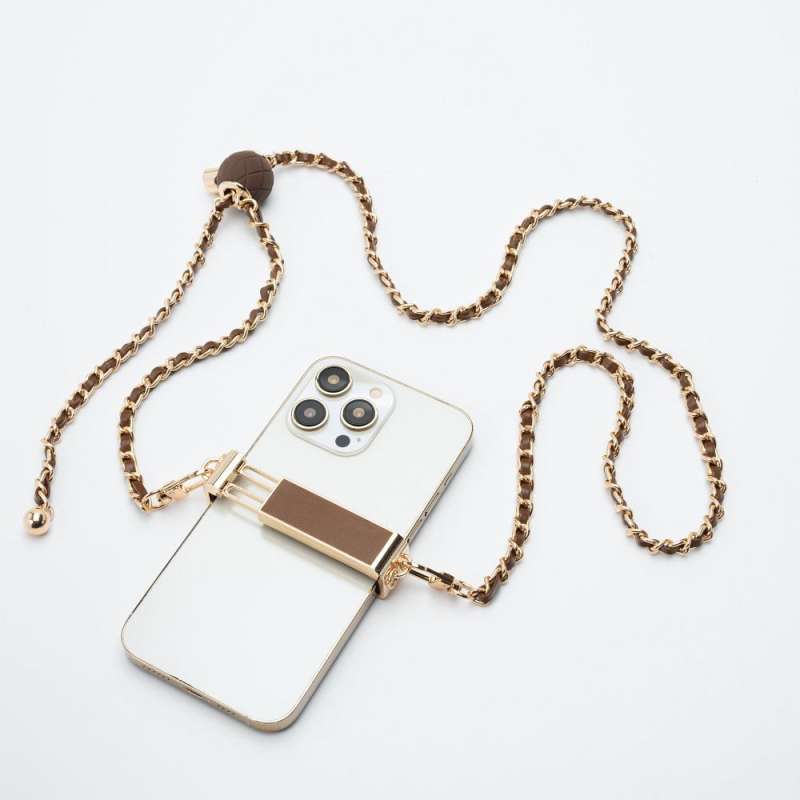 SPOTT-GR Glamour Chain Holder - Κρεμαστό Λουράκι Κινητού με Πλαϊνή Βάση Στήριξης (8cm) σε Καφέ Χρώμα