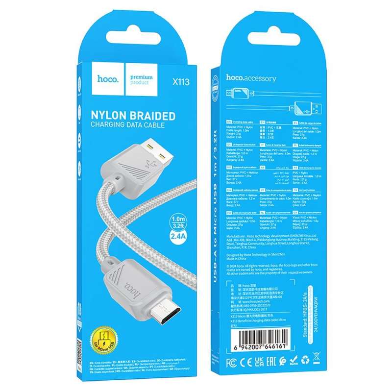 SPOTT-GR Hoco X113 - Καλώδιο USB-A σε Micro USB 2.4A 1m - Γκρι