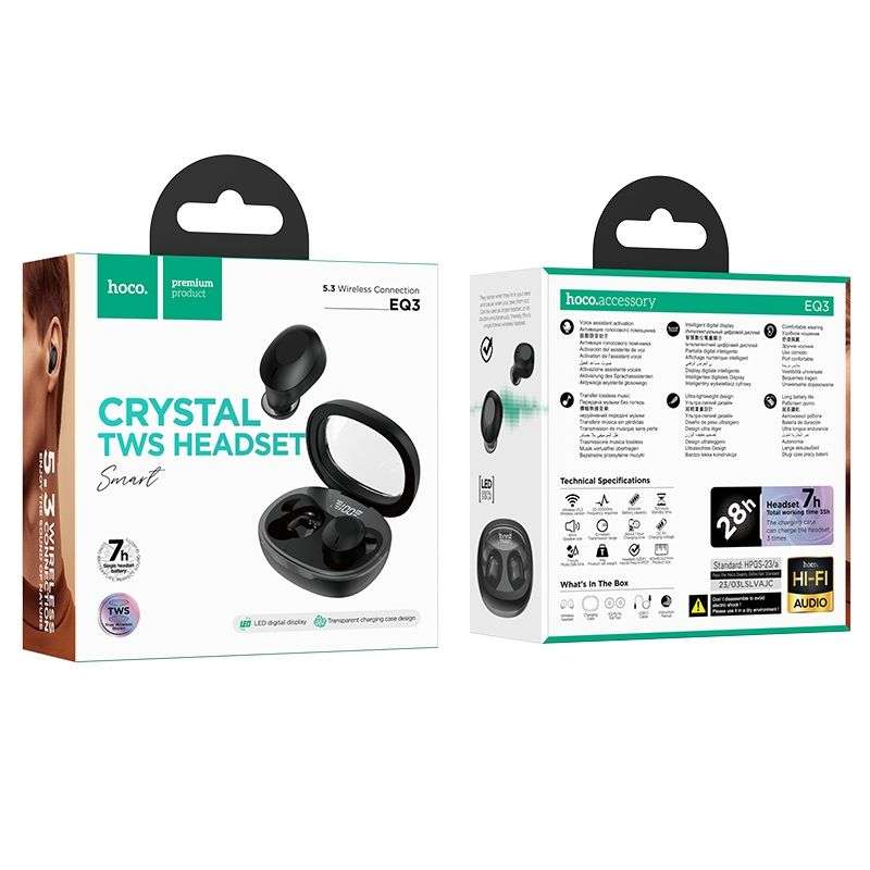 SPOTT-GR Hoco EQ3 - Ασύρματα In-Ear Ακουστικά Bluetooth TWS με Θήκη Φόρτισης - Μαύρα