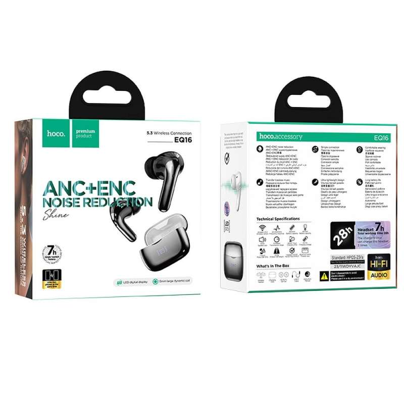SPOTT-GR Hoco EQ16 - Ασύρματα In-Ear Ακουστικά Bluetooth με ANC, ENC (Ακύρωση Θορύβου) σε Μαύρο Χρώμα