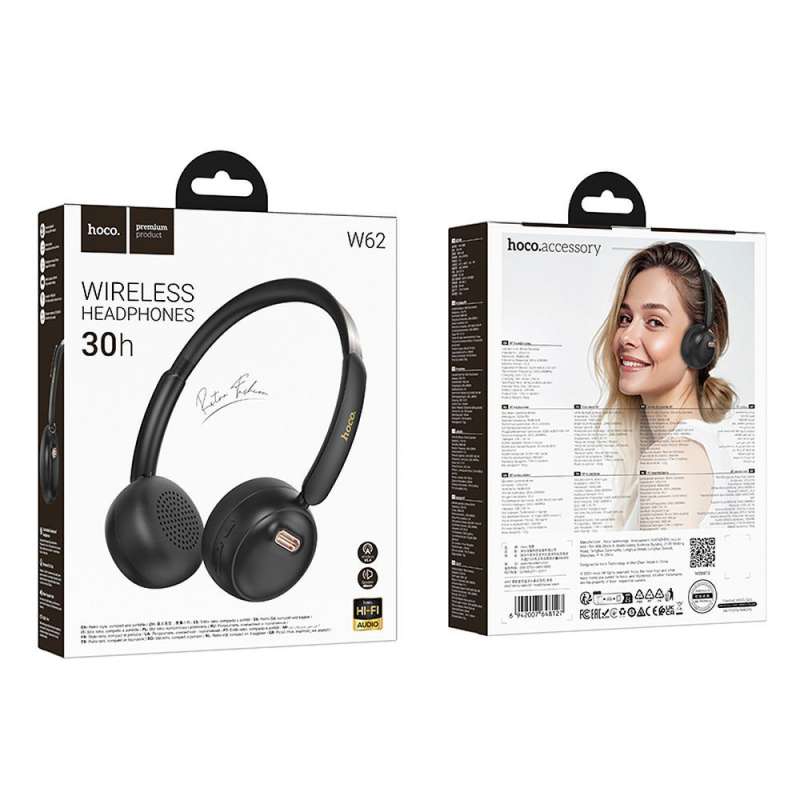 SPOTT-GR Hoco W62 - Ασύρματα Over-Ear Ακουστικά Bluetooth με Δυνατότητα Σύνδεσης Μέσω Type-C - Μαύρα