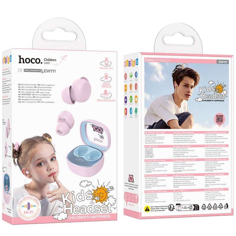 SPOTT-GR Hoco EW111 - Ασύρματα In-Ear Ακουστικά Bluetooth TWS για Παιδιά με Θήκη Φόρτισης - Ροζ