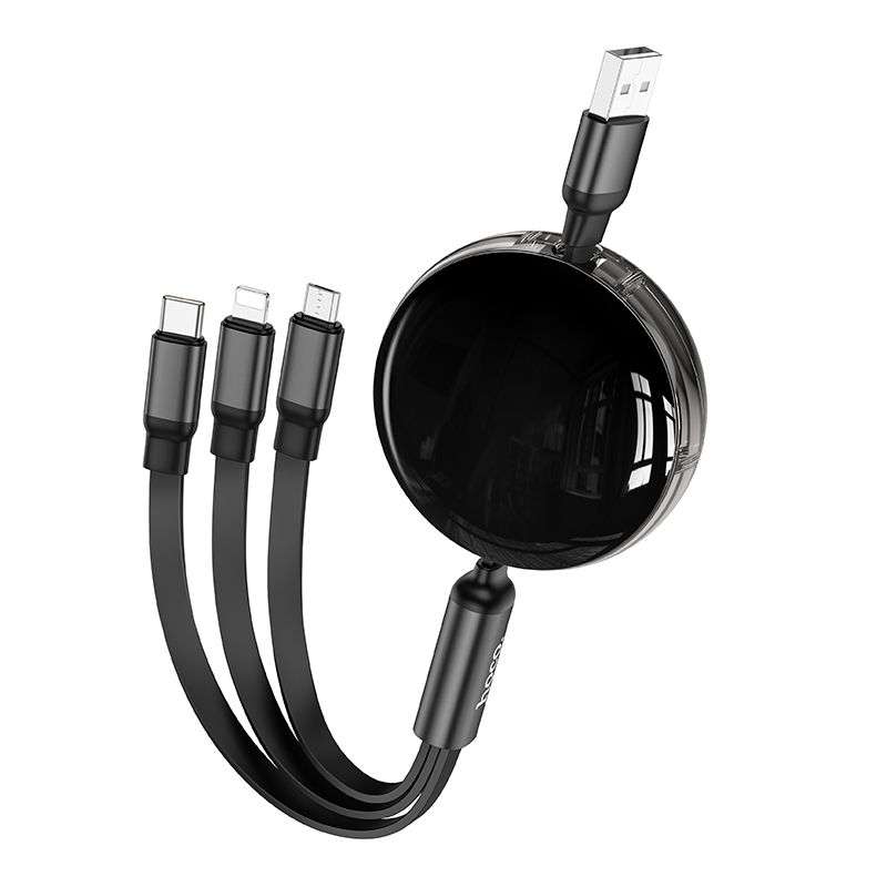 SPOTT-GR Hoco X78 - Αποσπώμενο Καλώδιο 3 σε 1 USB-A σε Lightning / Micro USB / Type-C 2A 1m - Μαύρο