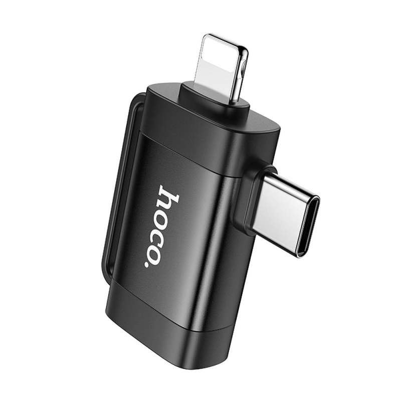 SPOTT-GR Hoco UA31F - Μετατροπέας OTG 2 σε 1 Type-C (Αρσενικό) / Lightning (Αρσενικό) σε USB-A (Θηλυκό) σε Μαύρο Χρώμα