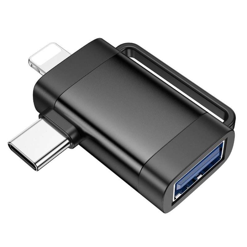 SPOTT-GR Hoco UA31F - Μετατροπέας OTG 2 σε 1 Type-C (Αρσενικό) / Lightning (Αρσενικό) σε USB-A (Θηλυκό) σε Μαύρο Χρώμα