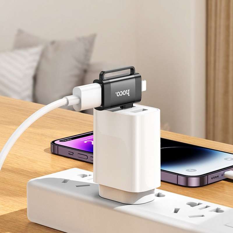 SPOTT-GR Hoco UA31F - Μετατροπέας OTG 2 σε 1 Type-C (Αρσενικό) / Lightning (Αρσενικό) σε USB-A (Θηλυκό) σε Μαύρο Χρώμα