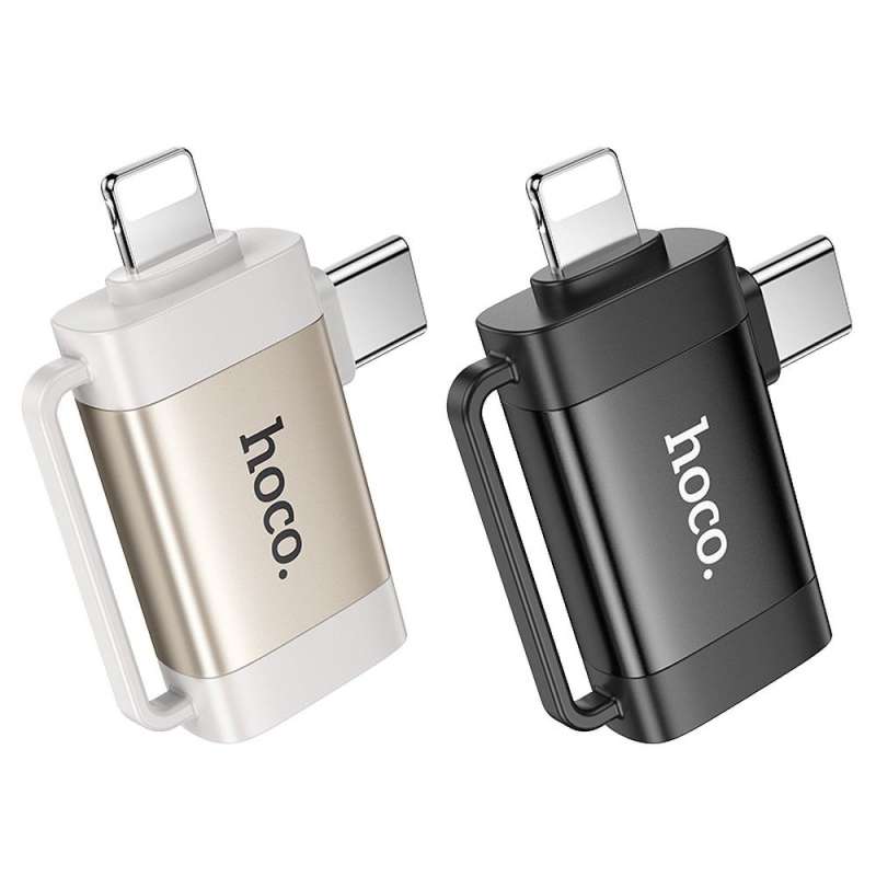 SPOTT-GR Hoco UA31F - Μετατροπέας OTG 2 σε 1 Type-C (Αρσενικό) / Lightning (Αρσενικό) σε USB-A (Θηλυκό) σε Μαύρο Χρώμα
