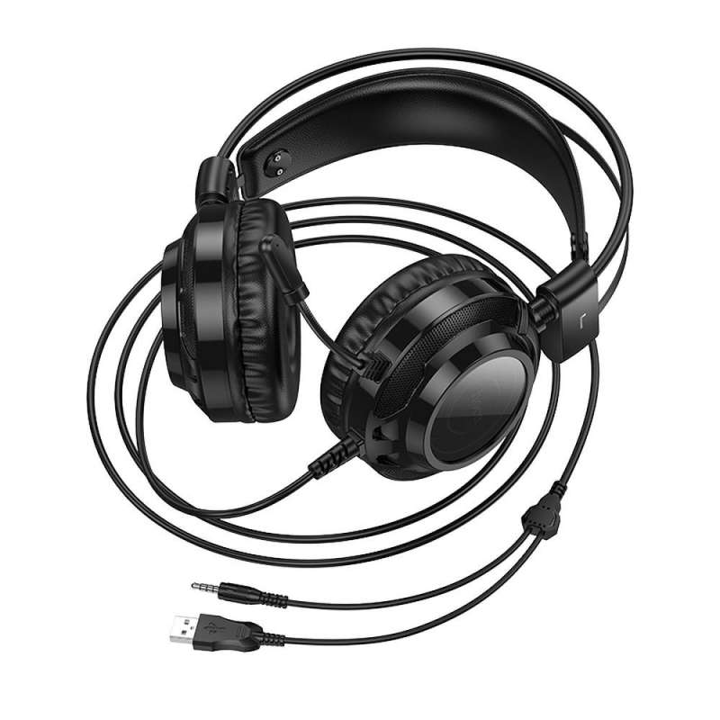 SPOTT-GR Hoco W110 - Ενσύρματα Gaming Ακουστικά με Υποδοχές USB-A και Καρφί 3.5mm με Μικρόφωνο 2m - Μαύρα