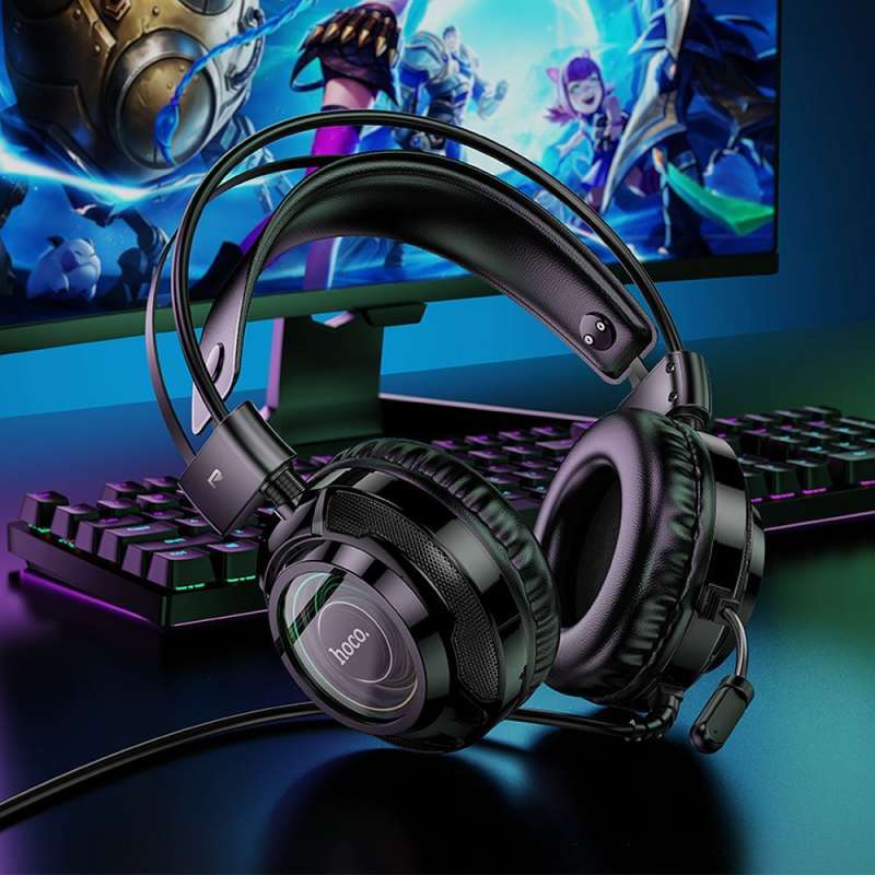 SPOTT-GR Hoco W110 - Ενσύρματα Gaming Ακουστικά με Υποδοχές USB-A και Καρφί 3.5mm με Μικρόφωνο 2m - Μαύρα