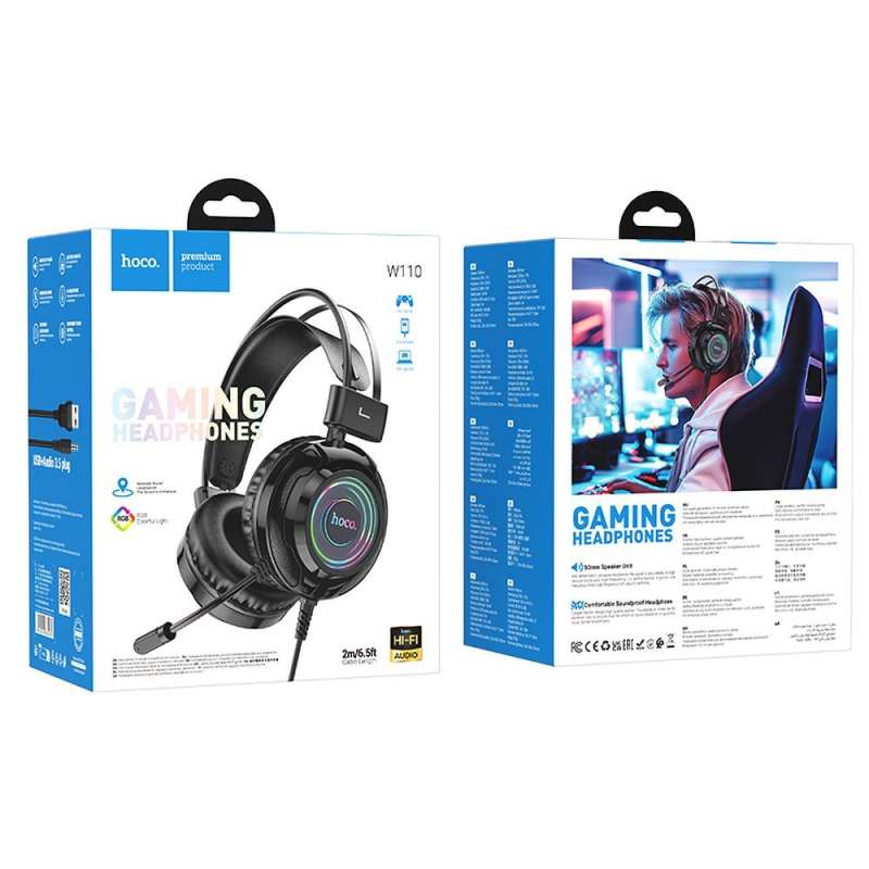SPOTT-GR Hoco W110 - Ενσύρματα Gaming Ακουστικά με Υποδοχές USB-A και Καρφί 3.5mm με Μικρόφωνο 2m - Μαύρα