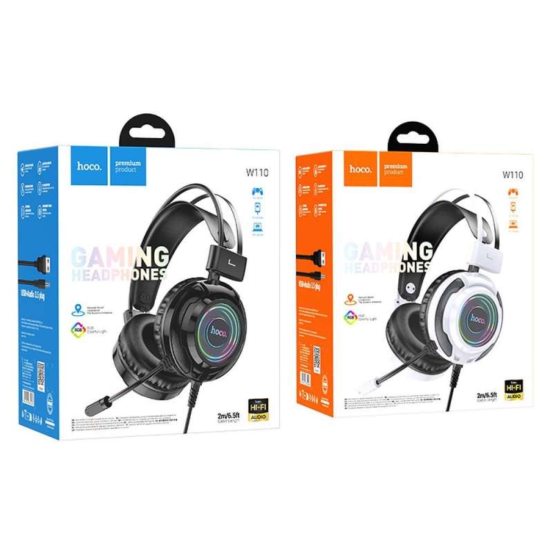 SPOTT-GR Hoco W110 - Ενσύρματα Gaming Ακουστικά με Υποδοχές USB-A και Καρφί 3.5mm με Μικρόφωνο 2m - Μαύρα