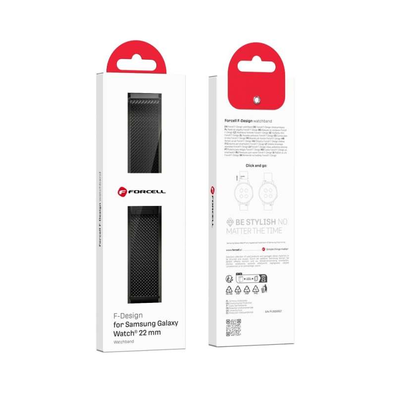 SPOTT-GR Forcell F-Design FS10 - Λουράκι από Ανοξείδωτο Ατσάλι για Samsung Galaxy Watch (Πλάτος Λουριού 22mm) - Μαύρο