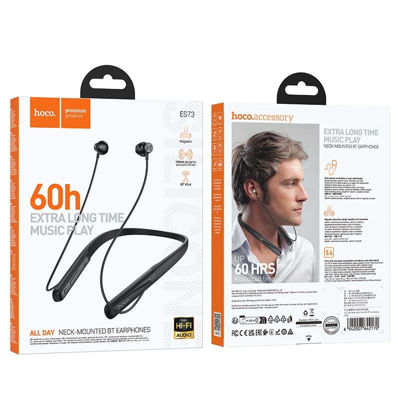 SPOTT-GR Hoco ES73 - Ασύρματα In-Ear Sport Ακουστικά Bluetooth με Περιλαίμιο σε Μαύρο Χρώμα