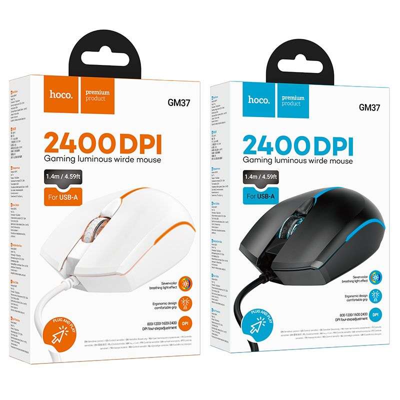 SPOTT-GR Hoco GM37 - Ενσύρματο Gaming Ποντίκι USB-A 2400 dpi - Άσπρο