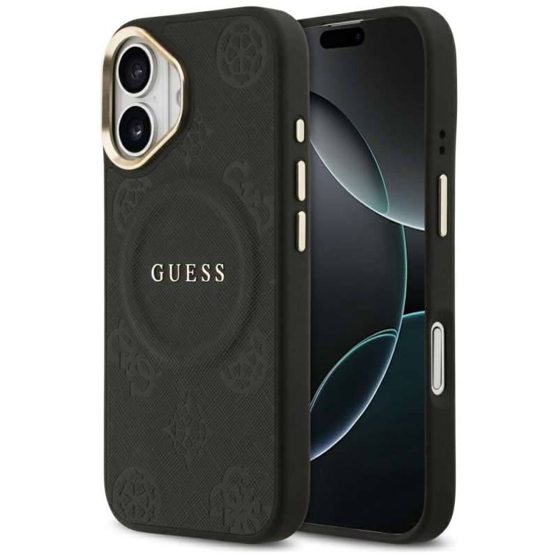 SPOTT-GR GUESS - Θήκη για Apple iPhone 17 με Υποστήριξη MagSafe (PU W/ Peony Hot Stamp) - Μαύρη