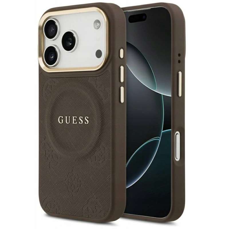 SPOTT-GR GUESS - Θήκη για Apple iPhone 17 Pro με Υποστήριξη MagSafe (PU W/ Peony Hot Stamp) - Καφέ