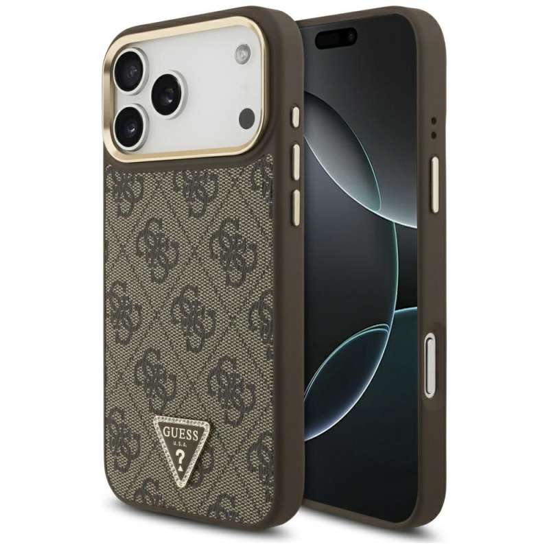 SPOTT-GR GUESS - Θήκη για Apple iPhone 17 Pro Max με Υποστήριξη MagSafe (4G PU W/ Triangle Logo) - Χρυσή - Καφέ