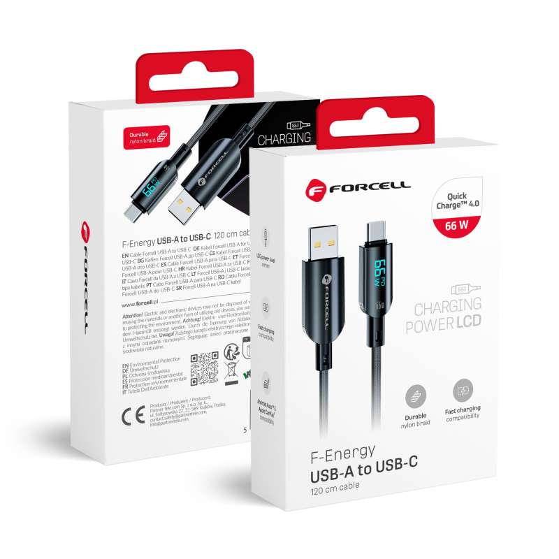 SPOTT-GR Forcell F-Energy C272 Digital - Καλώδιο USB-A σε Type-C QC4.0 3A 66W 1.2m - Μαύρο