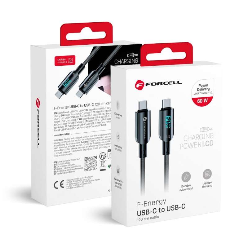 SPOTT-GR Forcell F-Energy C274 Digital - Καλώδιο Type-C σε Type-C QC4.0 PD 3A 60W 1.2m - Μαύρο