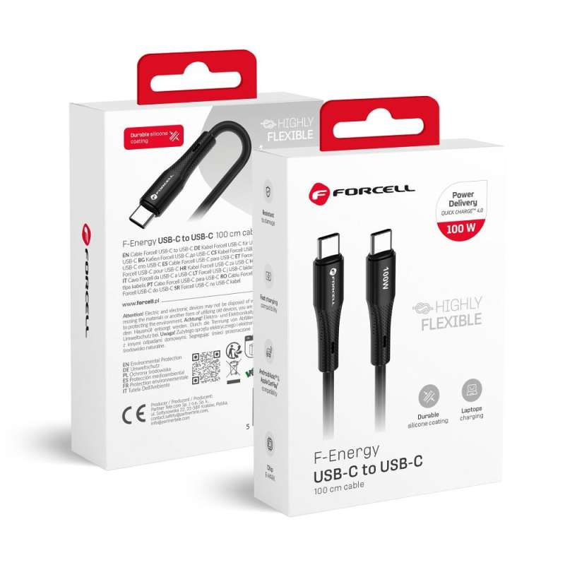 SPOTT-GR Forcell F-Energy C347 Silicone - Καλώδιο Type-C σε Type-C QC4.0 PD 5A 100W 1m - Μαύρο