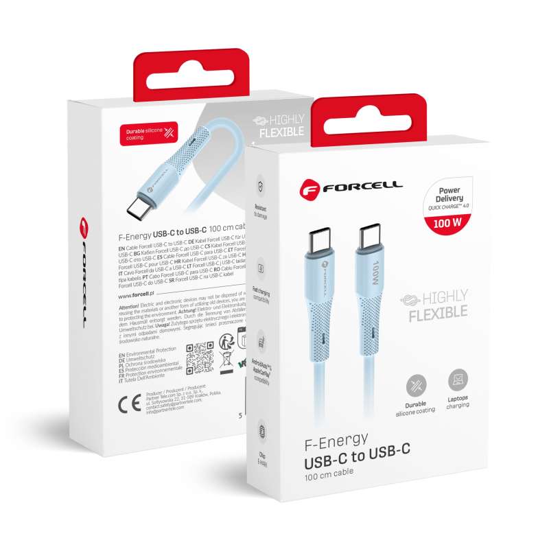 SPOTT-GR Forcell F-Energy C347 Silicone - Καλώδιο Type-C σε Type-C QC4.0 PD 5A 100W 1m - Μπλε