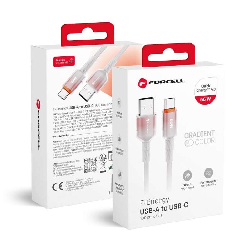 SPOTT-GR Forcell F-Energy C352 Gradient - Καλώδιο USB-A σε Type-C QC4.0 3A 66W 1m - Άσπρο