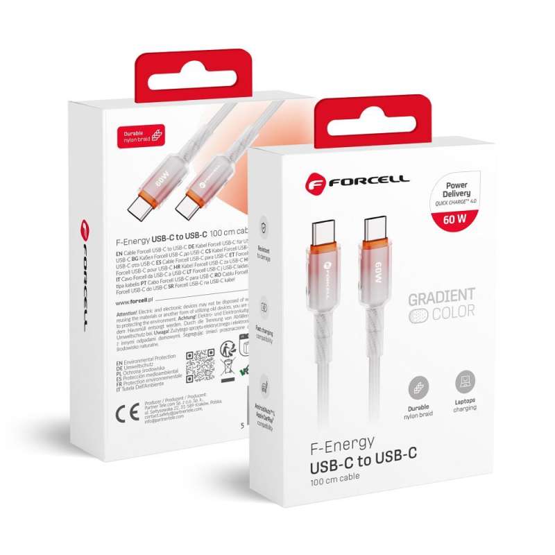 SPOTT-GR Forcell F-Energy C354 Gradient - Καλώδιο Type-C σε Type-C QC4.0 PD 3A 60W 1m - Άσπρο