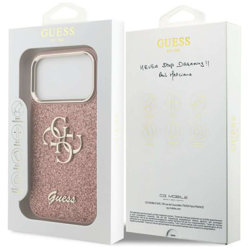 SPOTT-GR GUESS - Θήκη για Apple iPhone 17 Pro (Fixed Glitter Big 4G Metal Frame) - Ροζ